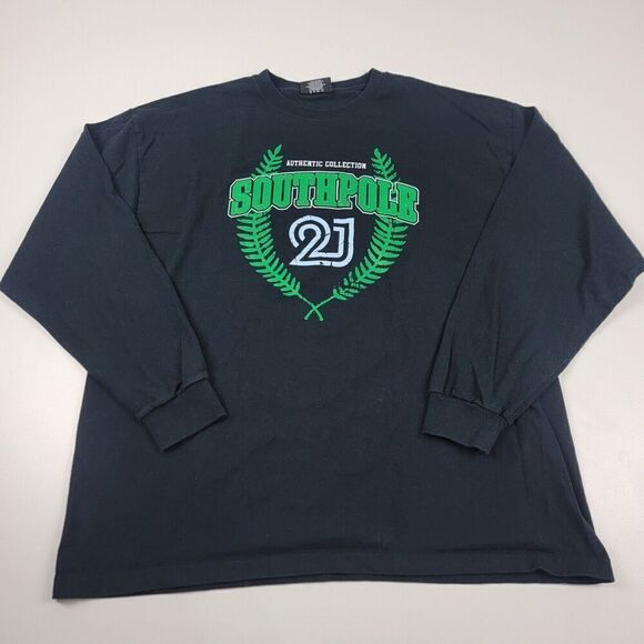 Vintage Y2K South Pole Mens Shirt Long Sleeve XL L/S Spell Out Southpole Black - Picture 1 of 9